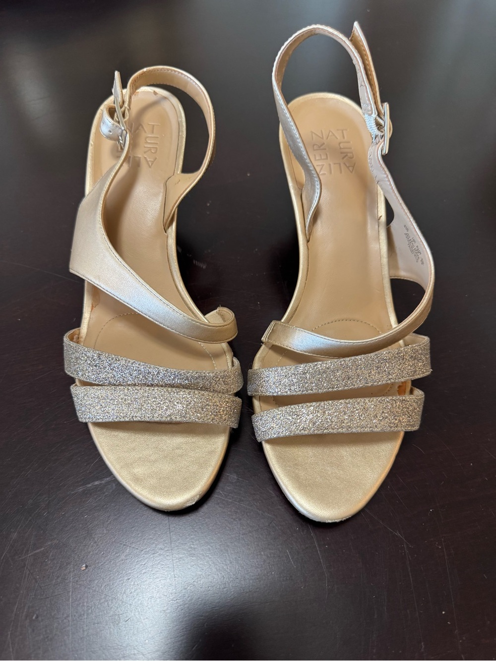 Naturalizer Taimi Gold Glitter Strappy Heels